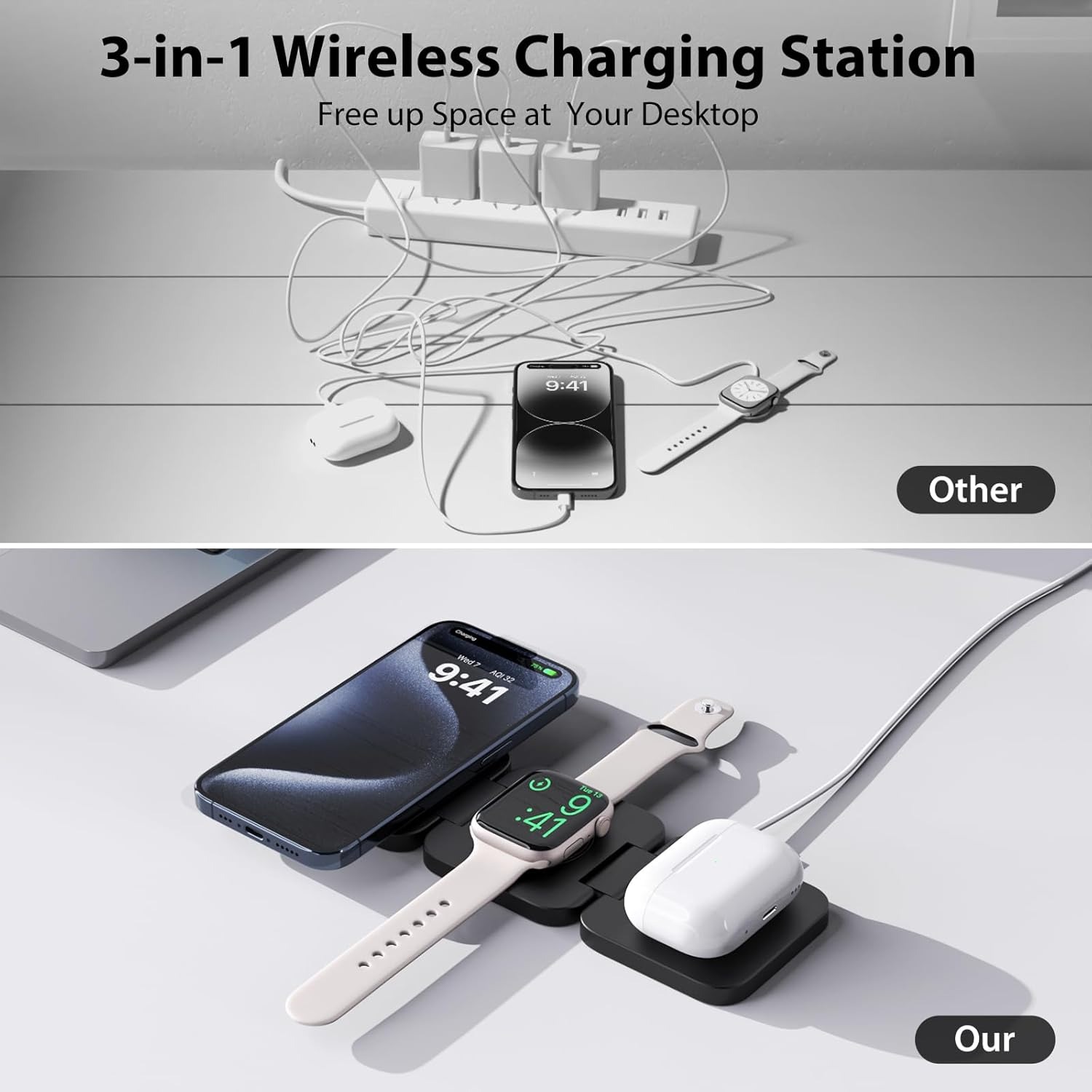 Dobrável 3 em 1 Carregador Sem - Wireless Charger Watch avaliação e preço